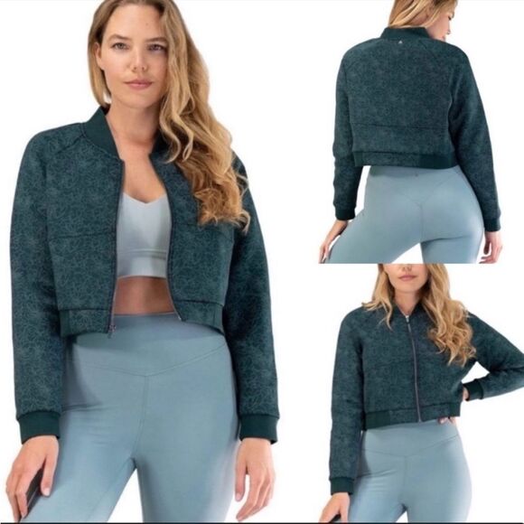 Balance Athletica Green Floral Crop Full zip coat jacket size L large - Picture 1 of 5